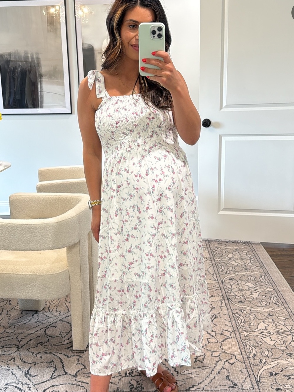 Imily Bela White Floral Tie-Shoulder Maxi Dress | Size L